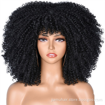 Synthetic Ombre Cosplay Wigs Short Hair Afro Kinky Curly Wig With Bangs Wholesale Price